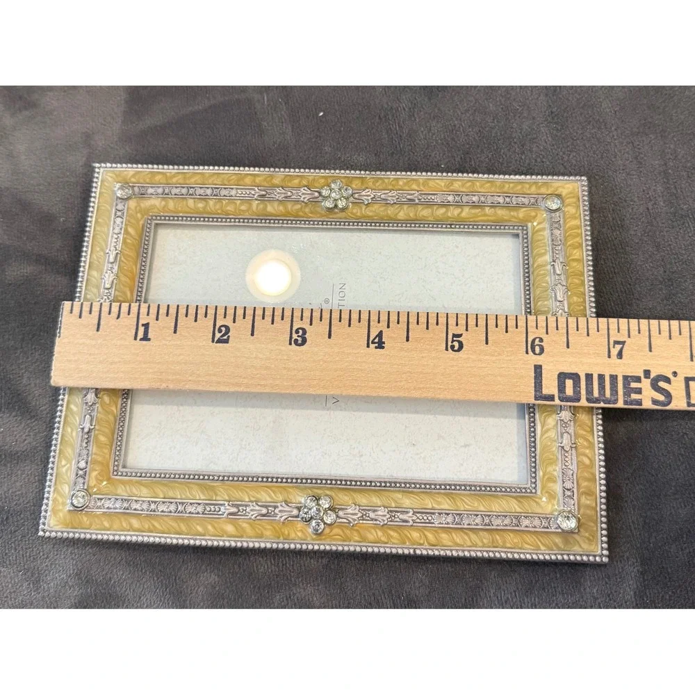 Lazuli 4x6 Picture Frame Yellow Silver Ornate Crystal Enamel Vintage Style Glam